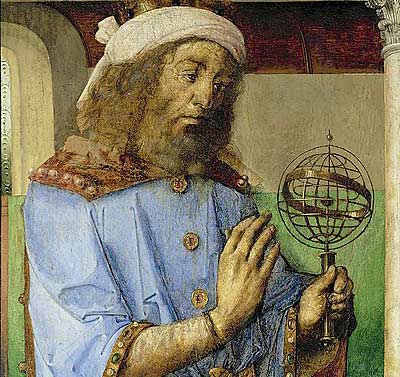 Ptolemy_1476_with_armillary_sphere_model